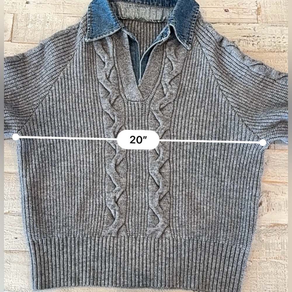 Commense Denim Panel Ribbed Lapel Patchwork Long … - image 11